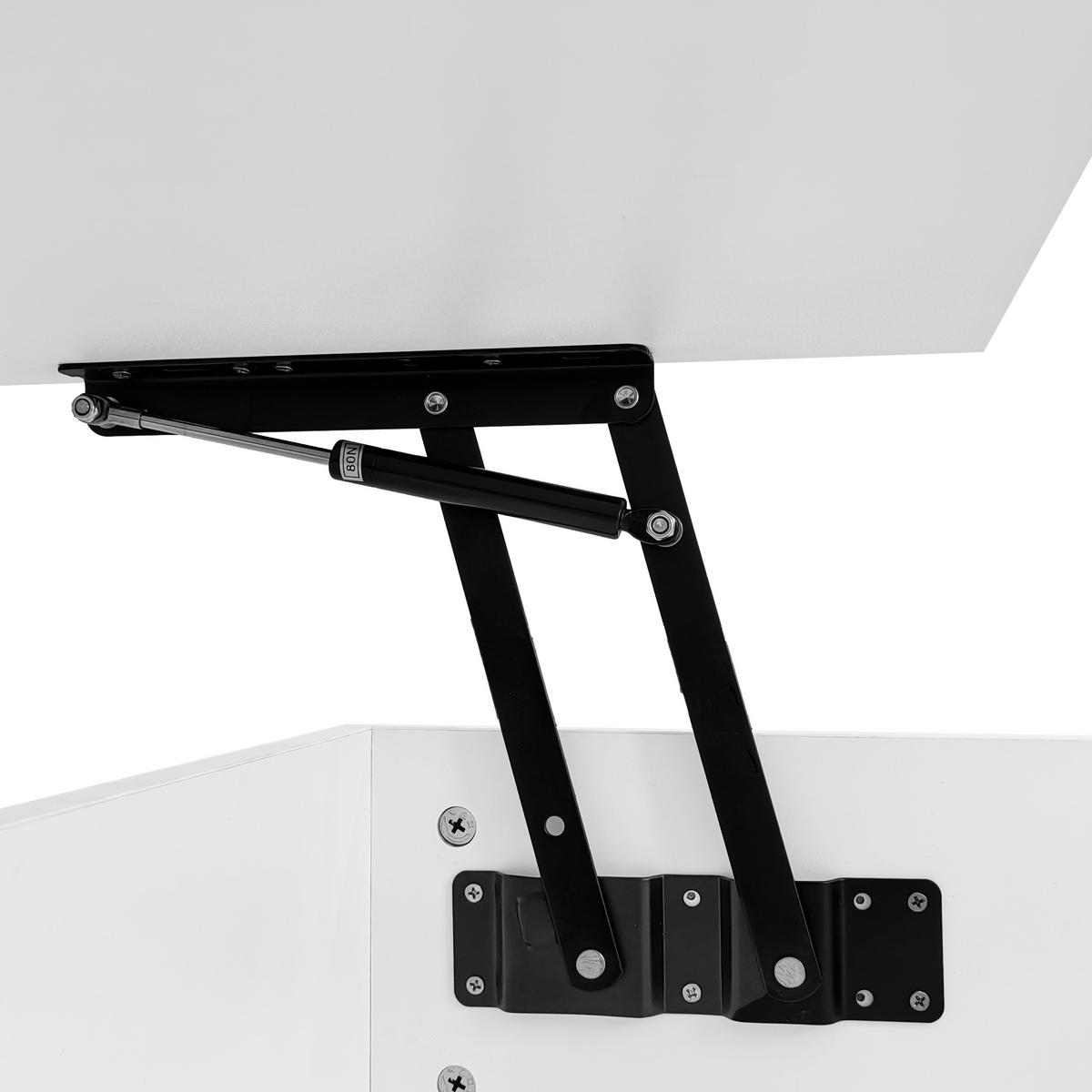 COUCHTISCH 100/50/45 cm weiß mit hydraulischem Lift und LED-Beleuchtung - Weiß, Holzwerkstoff (100/50/45cm) - OKWISH