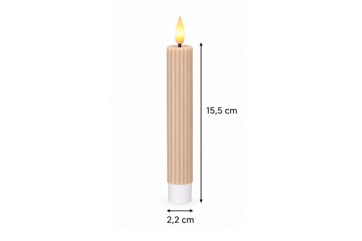 LED-KERZENSET Ø2,2x15,5 cm, Beige - Beige, Naturmaterialien (2.2/2.2/15.5cm) - dasmöbelwerk