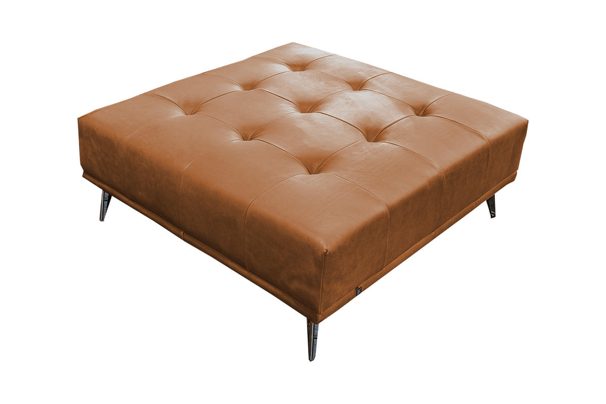 HOCKER WIOLO Braun Leder - Dunkelbraun/Silberfarben, Leder/Metall (110/42/110cm) - KAWOLA