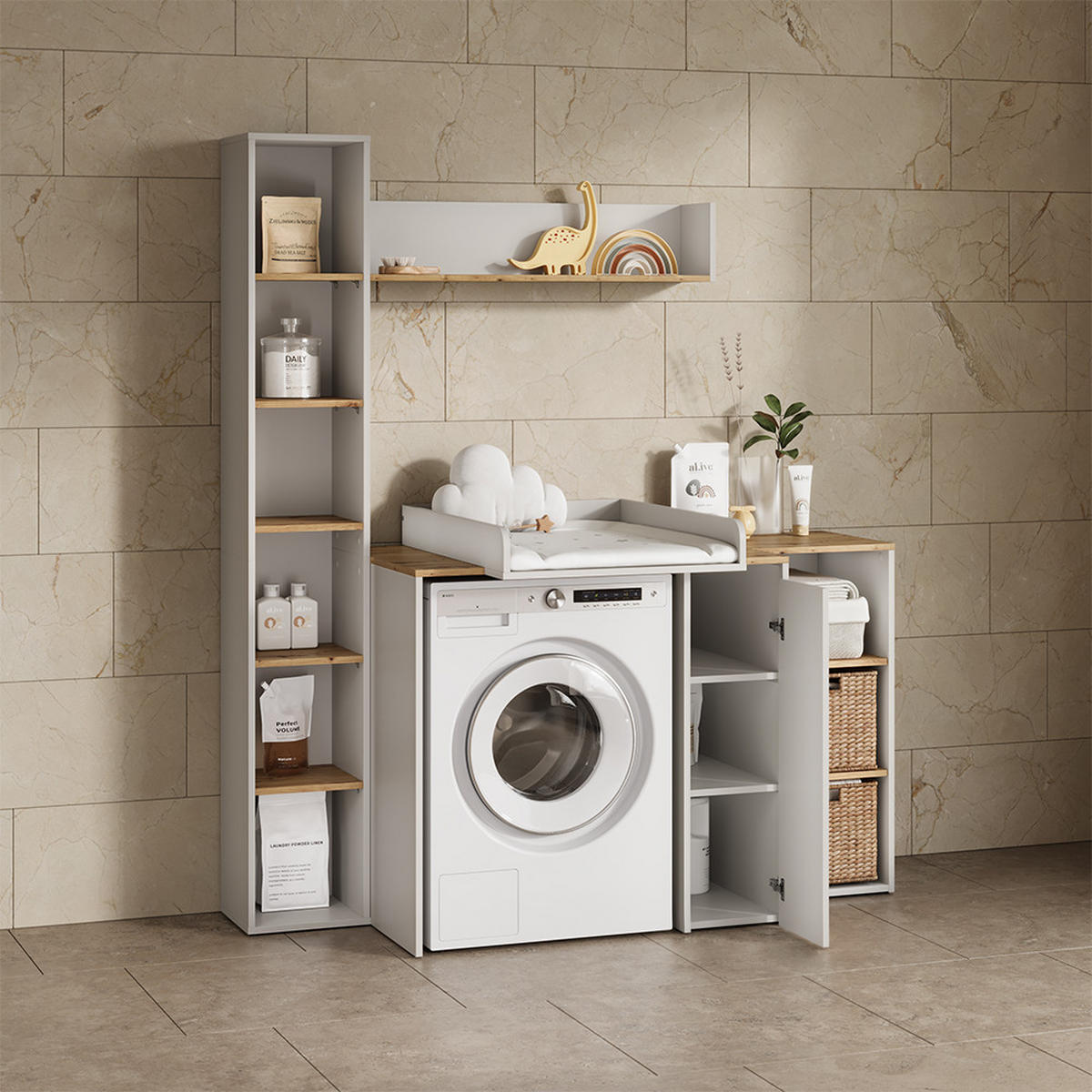 WICKELAUFSATZ Paolina Weiß 60 x 12.6 cm - Weiß, Holzwerkstoff (60/12.6/74.5cm) - Livinity®