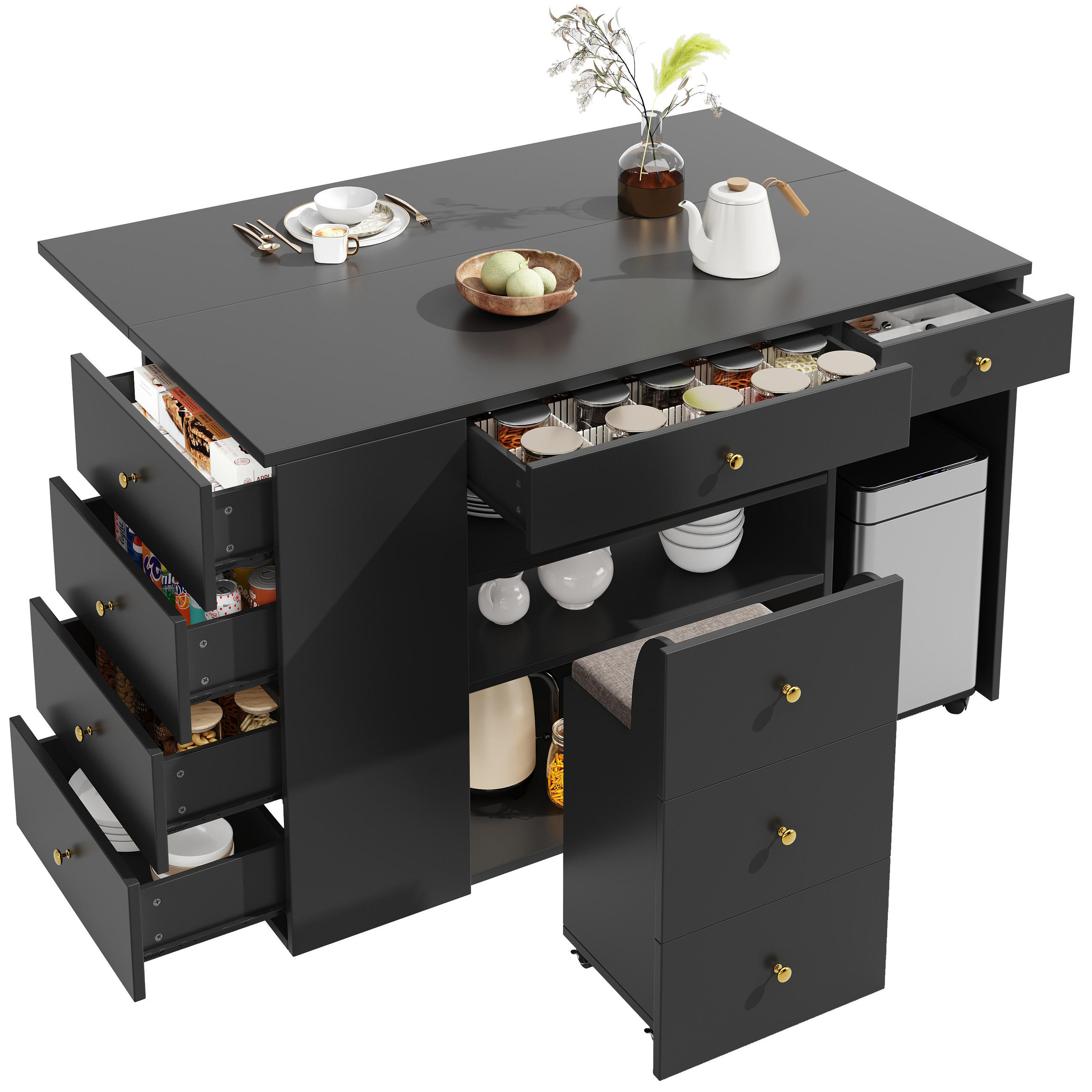KÜCHENINSEL 140/40(70)/89 cm schwarz mit Hocker und Stauraum - Schwarz, Holzwerkstoff (140/89/70cm) - OKWISH