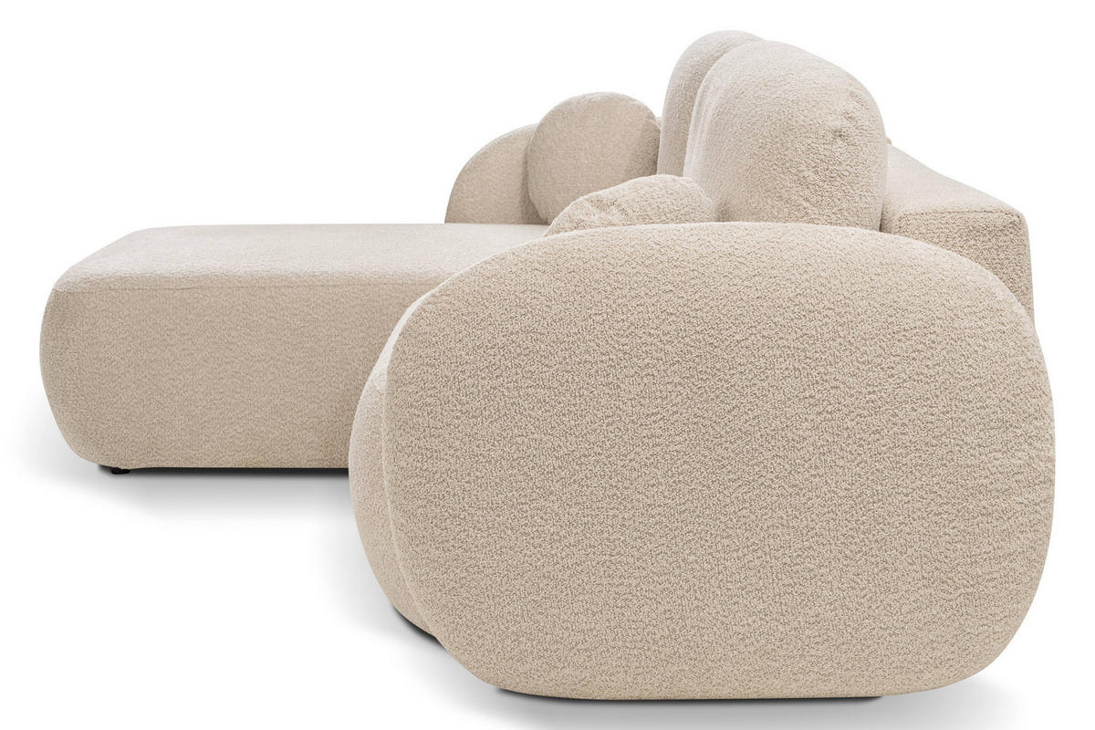 ECKSOFA AMICO L-S Beige Boucle-Stoff mit Schlaffunktion - Beige, Holz (248/174cm) - MASSENO