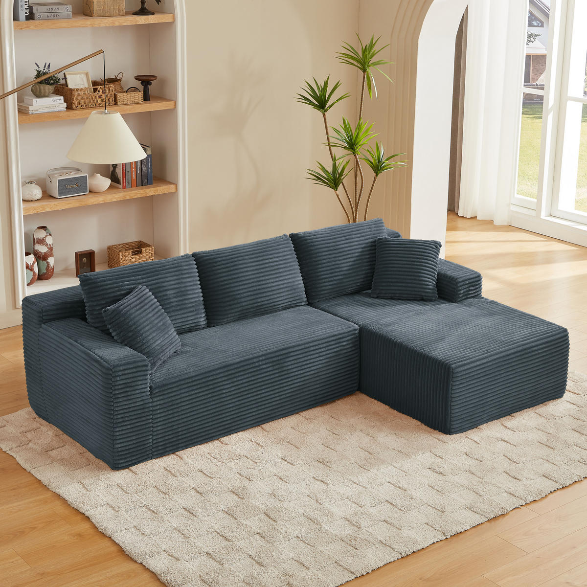 ECKSOFA DE-34926 L-Form mit Chaise rechts Dunkelgrau - Dunkelgrau, Textil (163/252.5cm) - ComfortXL