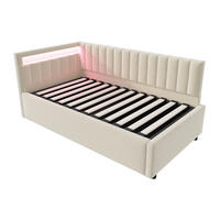STAURRAUMBETT 90/200 cm DE-01966, in Beige, mit LED, Hydraulik und Streifendesign - Beige, Holzwerkstoff (90/200cm) - ComfortXL