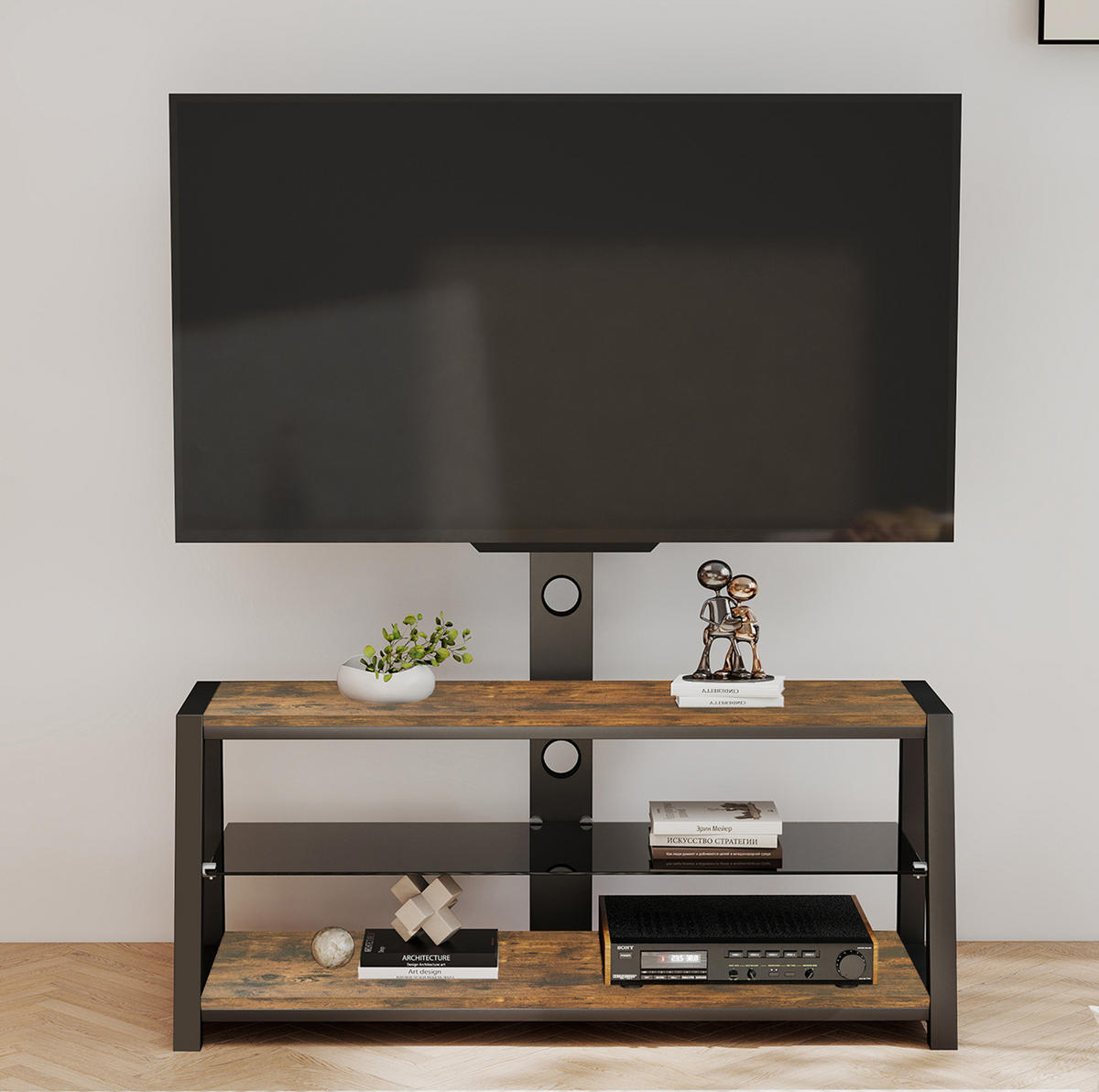 TV-STÄNDER mit 3 Ablagen für TVs 81,3-165,1 cm MDF Metall Braun - Braun, Metall (42/125/116cm) - Beauniv