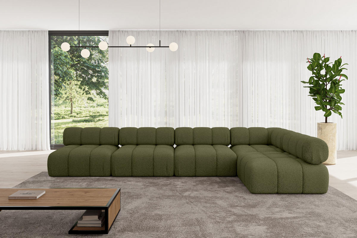 ECKSOFA modulares Sofa Samaro-L3 - 380x190x70 cm Grün Bouclé - Grün, Holzwerkstoff/Textil (380/190cm) - ALTDECOR