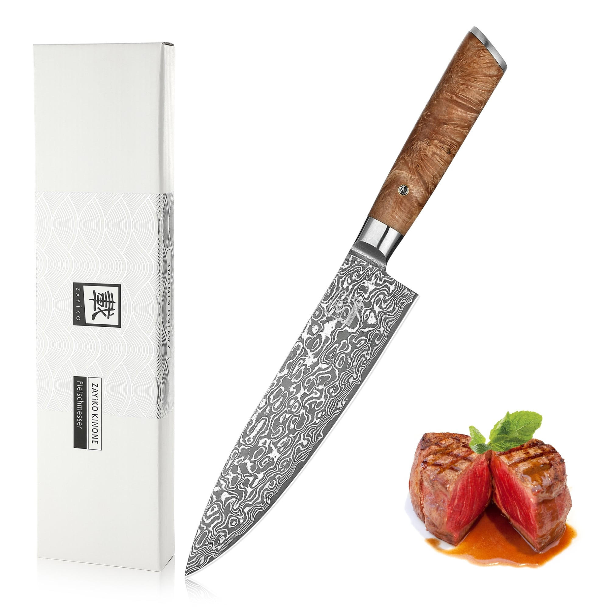 CHEFMESSER 20 cm - Birkefarben, Holz/Metall (34cm) - Zayiko