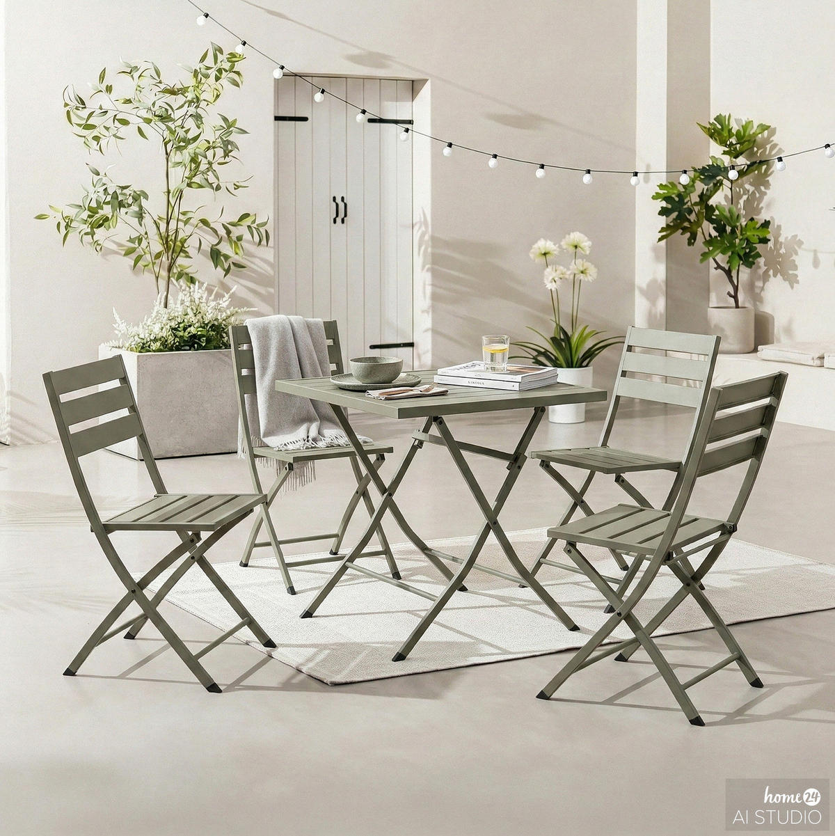 GARTENESSGRUPPE - 5-teilig - Stahl - Salbei - Salbeigrün, Metall - home24