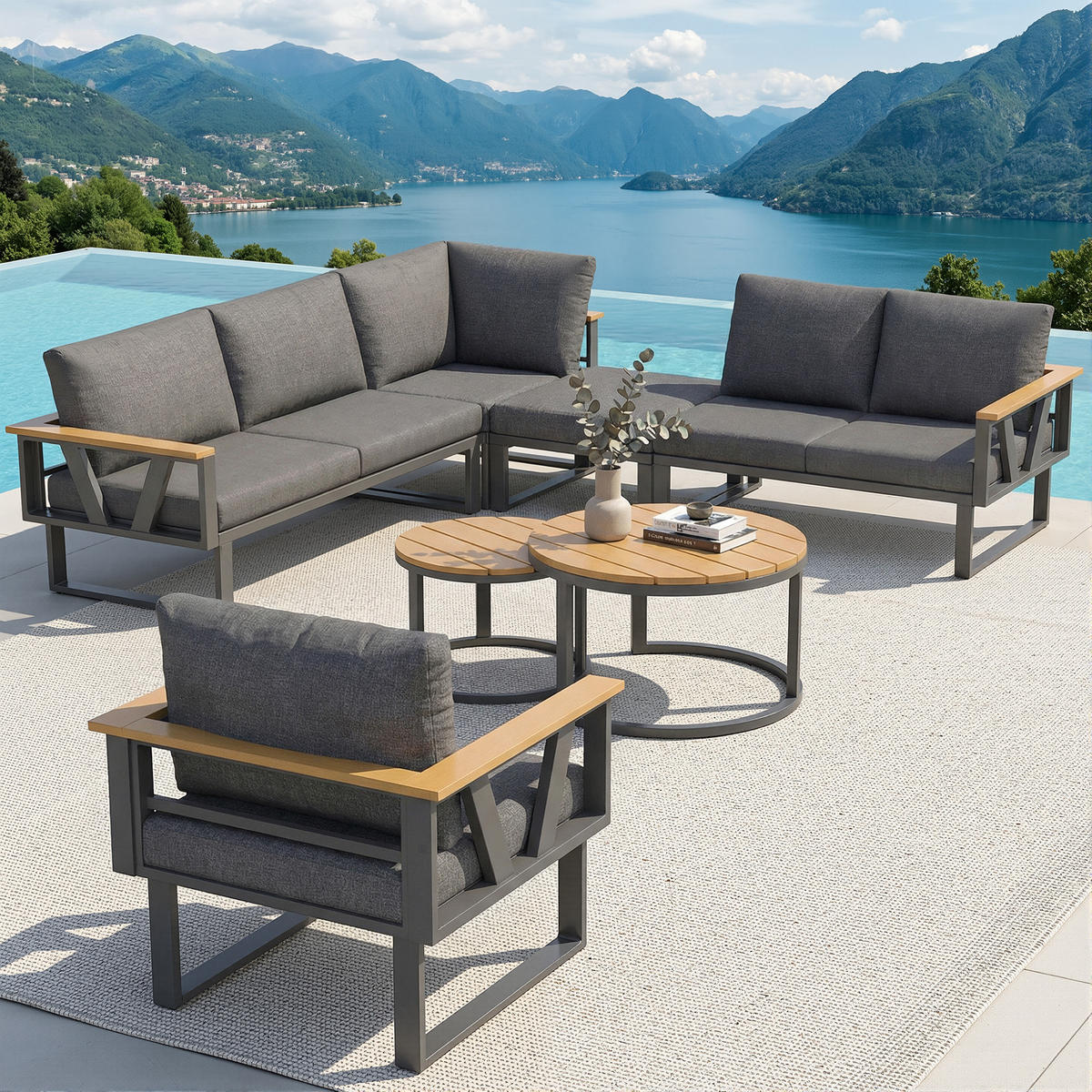 GARTENLOUNGE Modular 7-tlg. Grau/Beige - Grau, Metall - ComfortXL