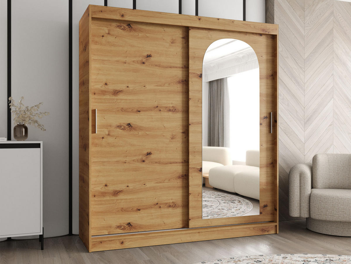 SCHWEBETÜRENSCHRANK Selfie 180 cm mit Schubladen - Silberfarben/Eiche Artisan, Holzwerkstoff/Kunststoff (180/200/62cm) - MIRJAN24