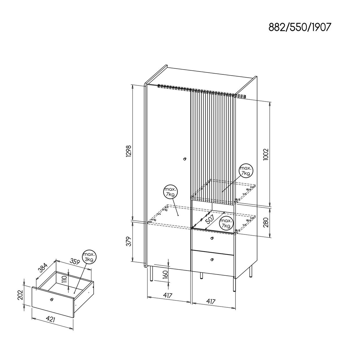 DREHTÜRENSCHRANK Piano mit 2 Türen und 2 Schubladen, Mattschwarz + Warmia-Nussbaum - Dunkelbraun/Schwarz, Holzwerkstoff (88/191/55cm) - Beautysofa