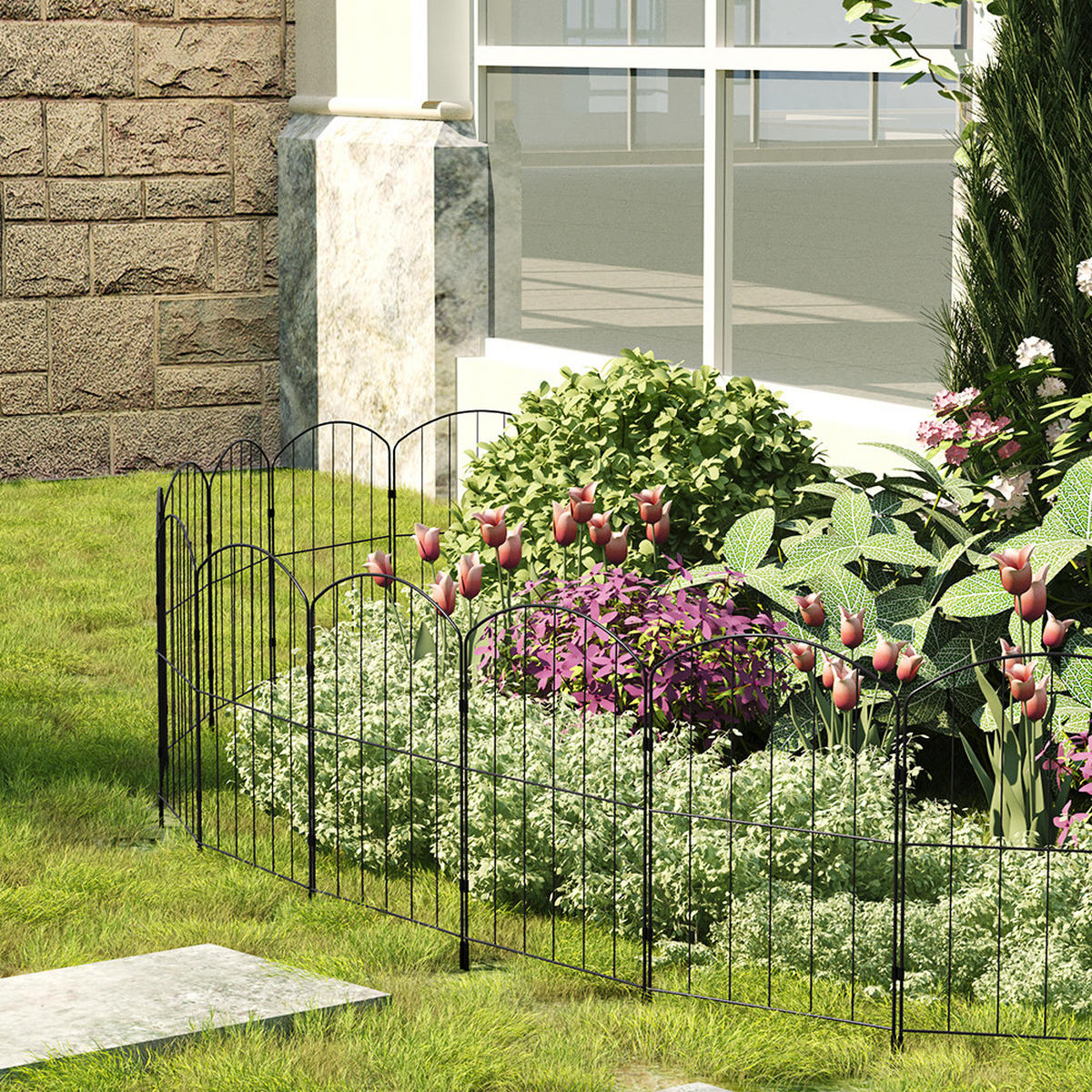 GARTENZAUN 25Stück aus Metall in Schwarz Abnehmbares Design Robuste Metallkonstruktion je Paneel: 31 cm B × 61 cm H - Schwarz, Metall (31cm) - Livingandhome