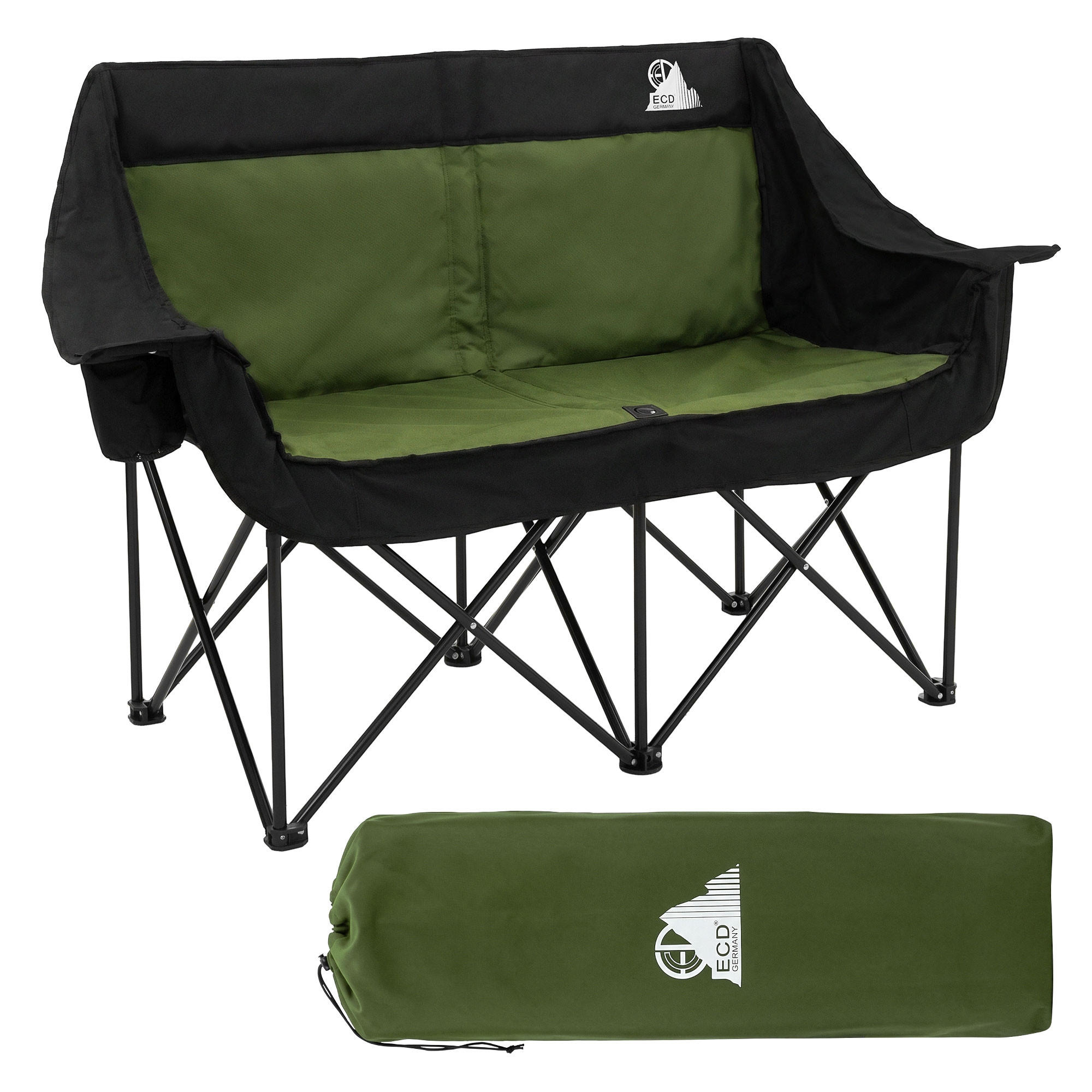 ECD-Germany SKLÁDACÍ KEMPINGOVÁ ŽIDLE pro 2 osoby, khaki, s ocelovou konstrukcí, 54,5 x 145,92 cm