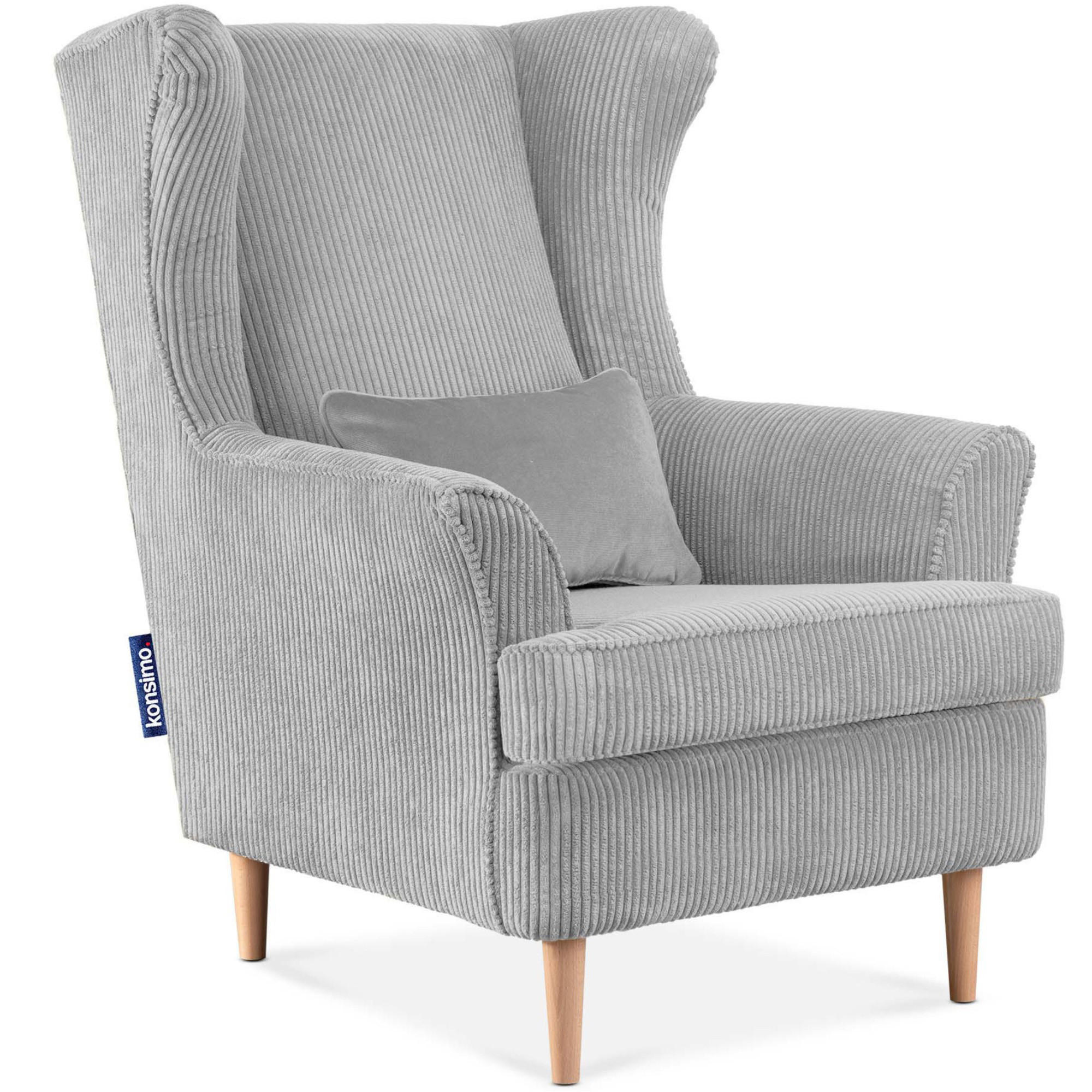 OHRENSESSEL STRALIS inklusive dekorativem Kissen, Grau - Hellgrau, Textil (82/108/80cm) - KONSIMO®