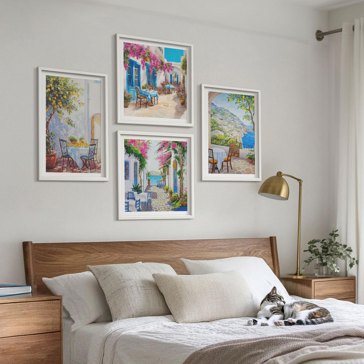 WANDBILDER 4er-Set - 50x50 cm & 40x60 cm Weißer Rahmen - Charmante Straßen mit Pflanzen - Weiß, Kunststoff (50/50cm) - ArtPrintCave
