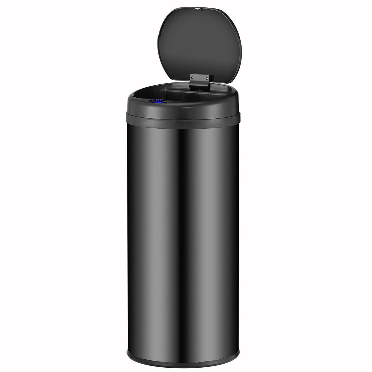 MÜLLEIMER rund 50L schwarz mit Sensor - Schwarz, Metall (31/77/31cm) - Juskys
