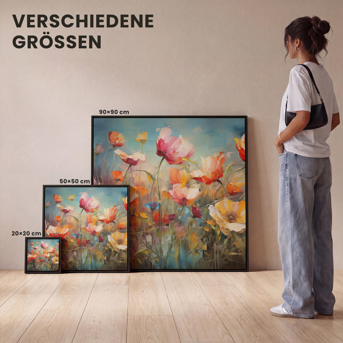 LEINWAND Bilder mit Rahmen - Blumen - Aquarell - Kunst - Botanisch - Natur - 20x20 - Orange, Textil (20/20cm) - MuchoWow