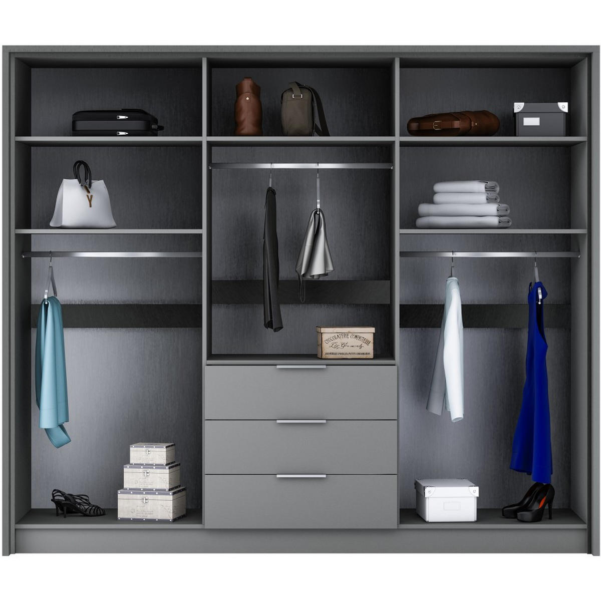 DREHTÜRENSCHRANK Bombay mit 6 Türen und 3 Schubladen, Weiß - Weiß, Holzwerkstoff (255/217/65cm) - Beautysofa