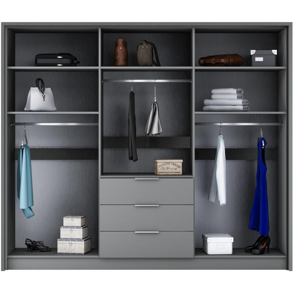 Thumbnail - Beautysofa Drehtürenschrank, Graphit, Holzwerkstoff, 3 Schubladen, 255x217x65 cm, Schlafzimmer, Kleiderschränke, Drehtür...