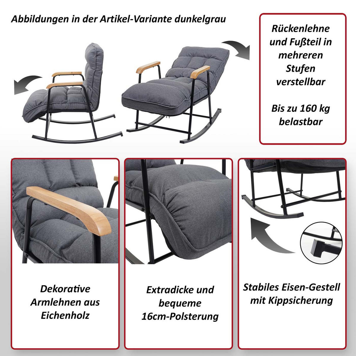 SCHAUKELSTUHL Dunkelbraun - Dunkelbraun, Textil (58/92/135cm) - MCW