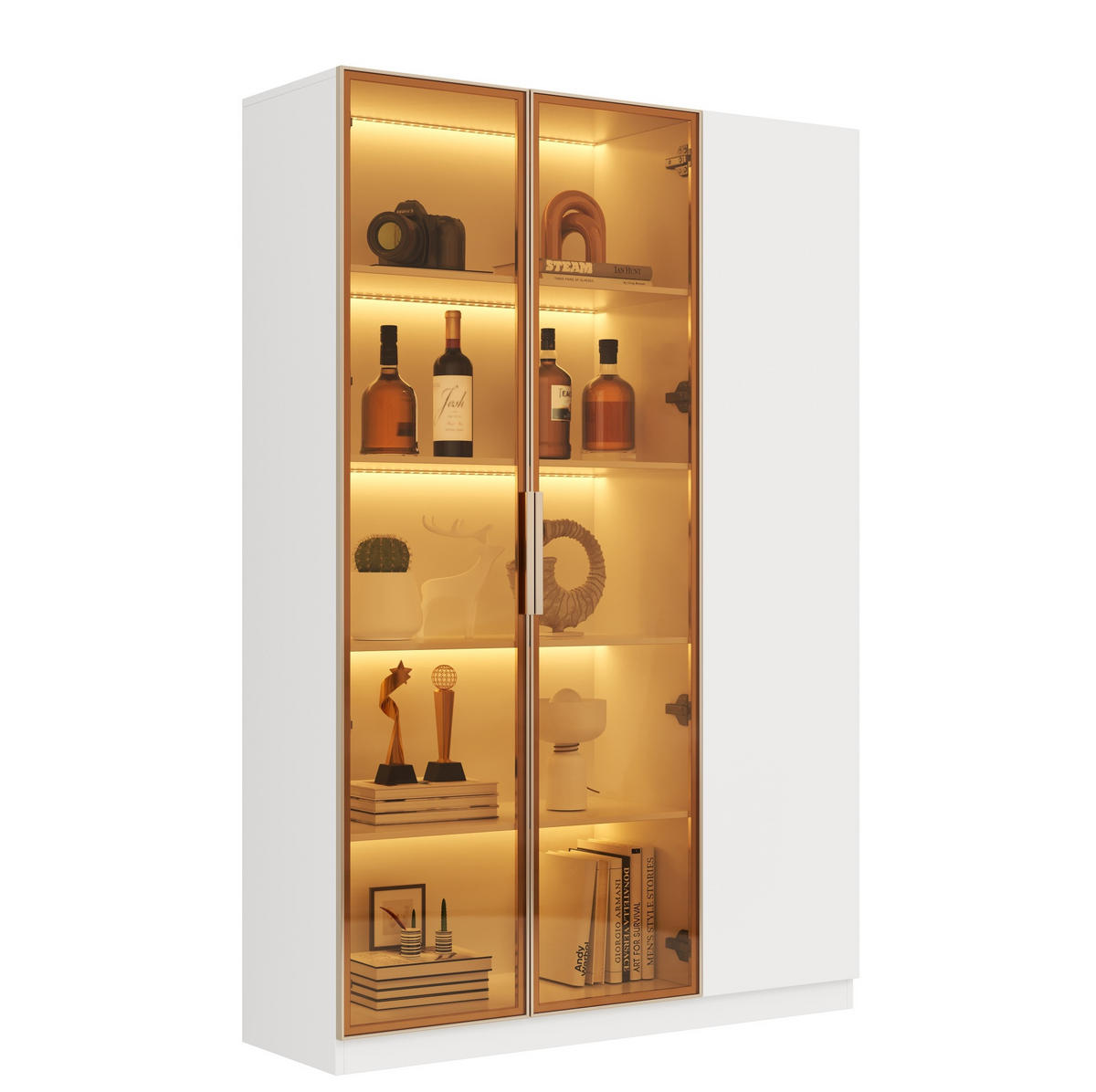 HIGHBOARD mit Glastüren 110/35/165 cm in Weiß mit LED-Beleuchtung - Weiß, Holzwerkstoff (115/165/35cm) - BEAOK