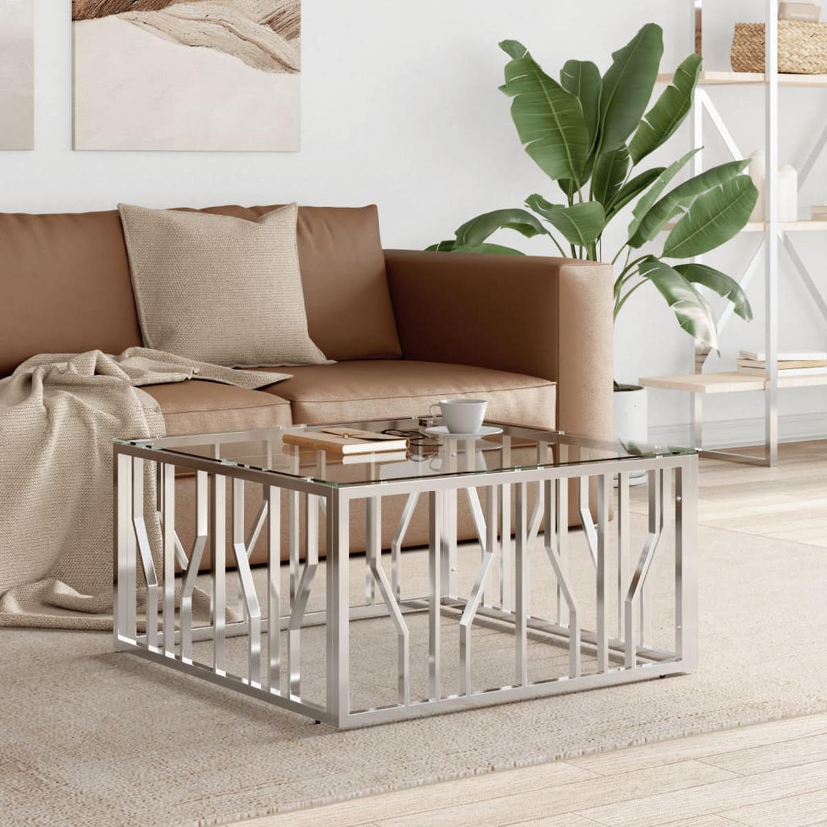 COUCHTISCH 80x80x40 cm Edelstahl und Glas - Silberfarben, Metall (80/80/40cm) - furnicato