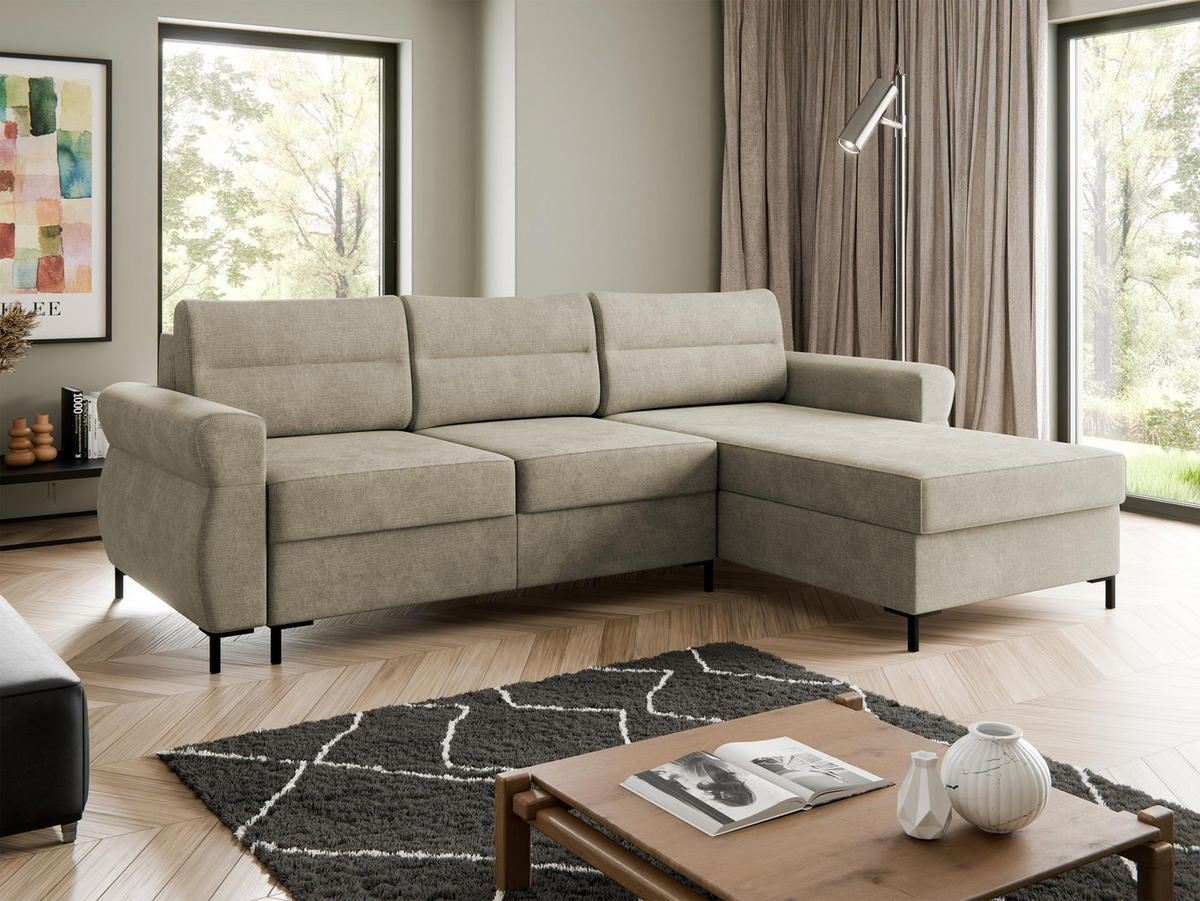 ECKSOFA Berne - Beige/Schwarz, Holz/Kunststoff (258/170cm) - MIRJAN24