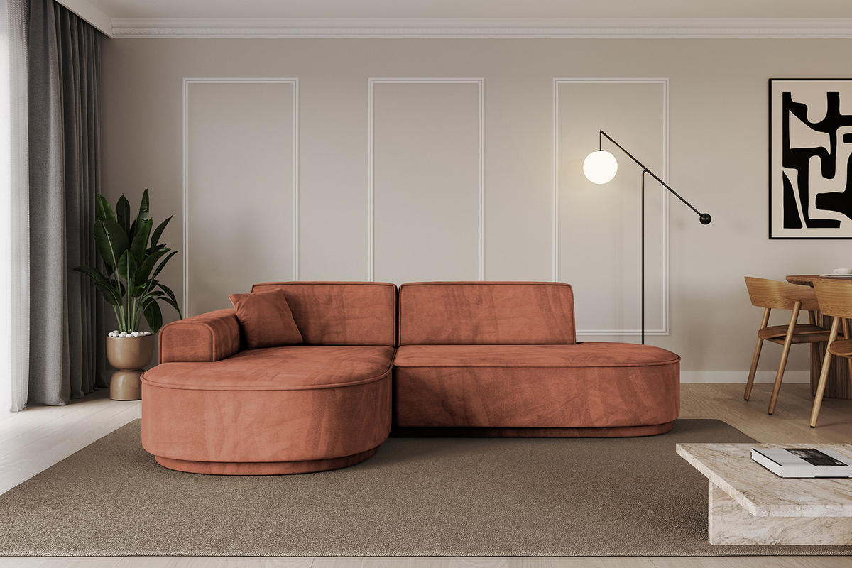 ECKSOFA Ottomane Links MARI-L1-v3 - 232x163x81 cm Koralle Velours - Koralle/Schwarz, Holzwerkstoff/Kunststoff (232/163cm) - ALTDECOR