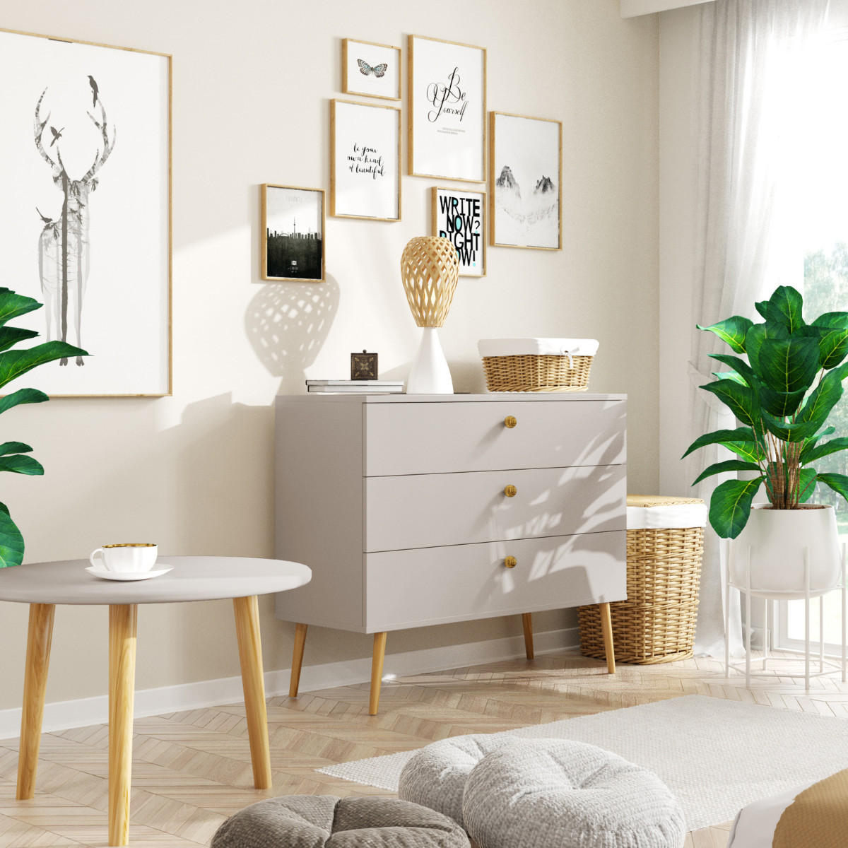 KOMMODE NATURA, 100 cm, Kaschmir, mit 3 Schubladen - Grau, Holz (100/85/41cm) - Excellent Home