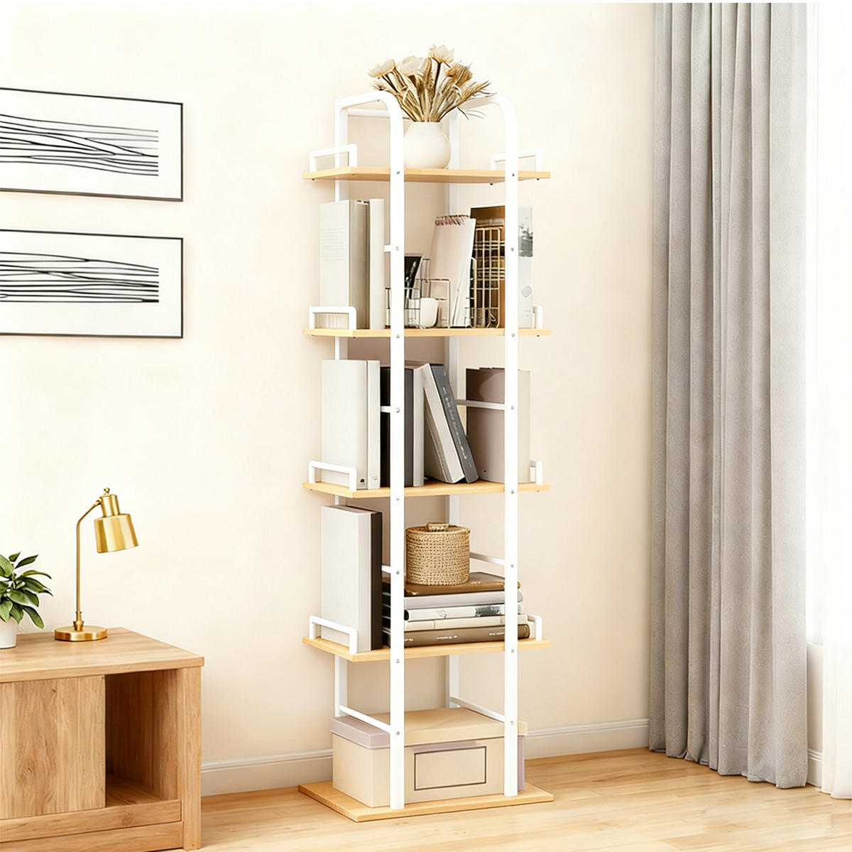 REGÁL - různobarevná, kov/kompozitní dřevo (38/143/24cm) - Relaxdays