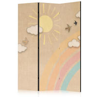 PARAVENT Einseitig Bedruckter 3-tlg 135x172 cm Regenbogen Sonne Boho - Beige, Holz/Textil (135/172/3cm) - Muralo