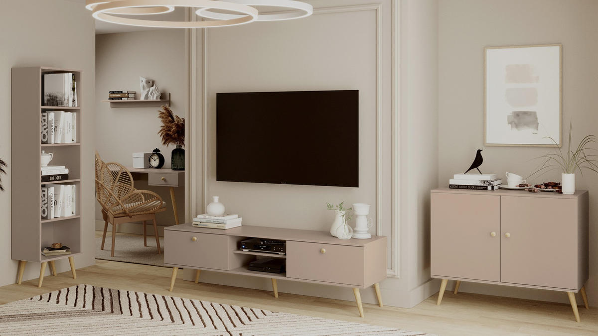 REGALSYSTEM Macchiato Skandinavisch Hohe Beine Boho - Beige, Holzwerkstoff (46/180/32cm) - Sepro Meble