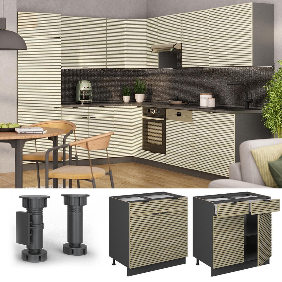 KÜCHENUNTERSCHRANK Fame-Line Eiche Paneel 80 cm ohne Arbeitsplatte - Eichefarben/Anthrazit, Holzwerkstoff (80/82/51.6cm) - Vicco