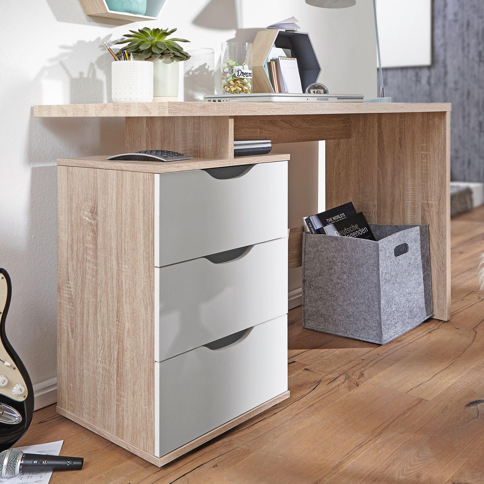 Thumbnail - Kadima Design Schreibtisch, Beige, Holz, 3 Schubladen, Rechteckig,Rechteckig, Wange, 120x76x53 cm, Arbeitszimmer, Schrei...