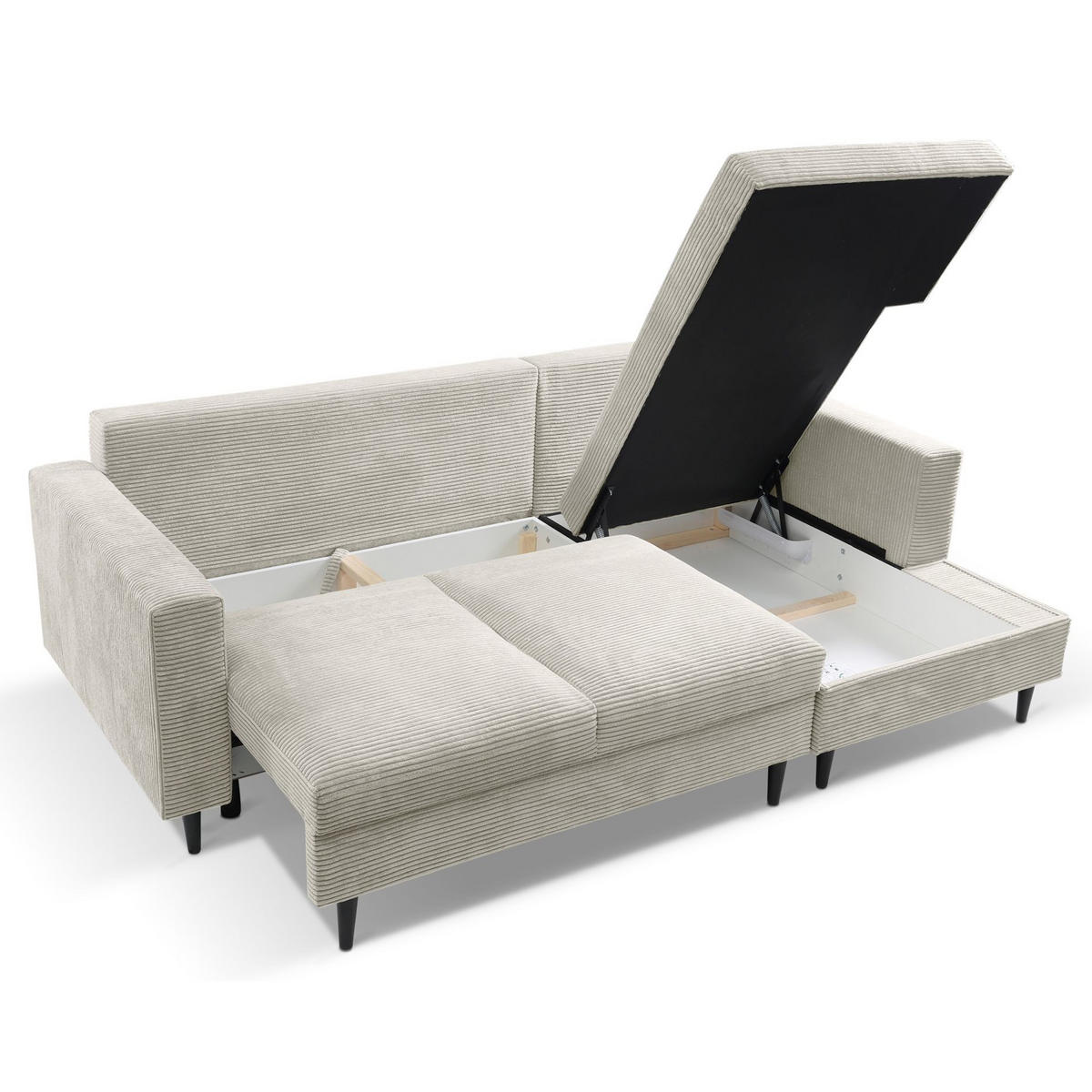 ECKSOFA Nalika Hellbeige mit Cordbezug - Beige/Creme, Holz/Textil (143/230cm) - Selsey