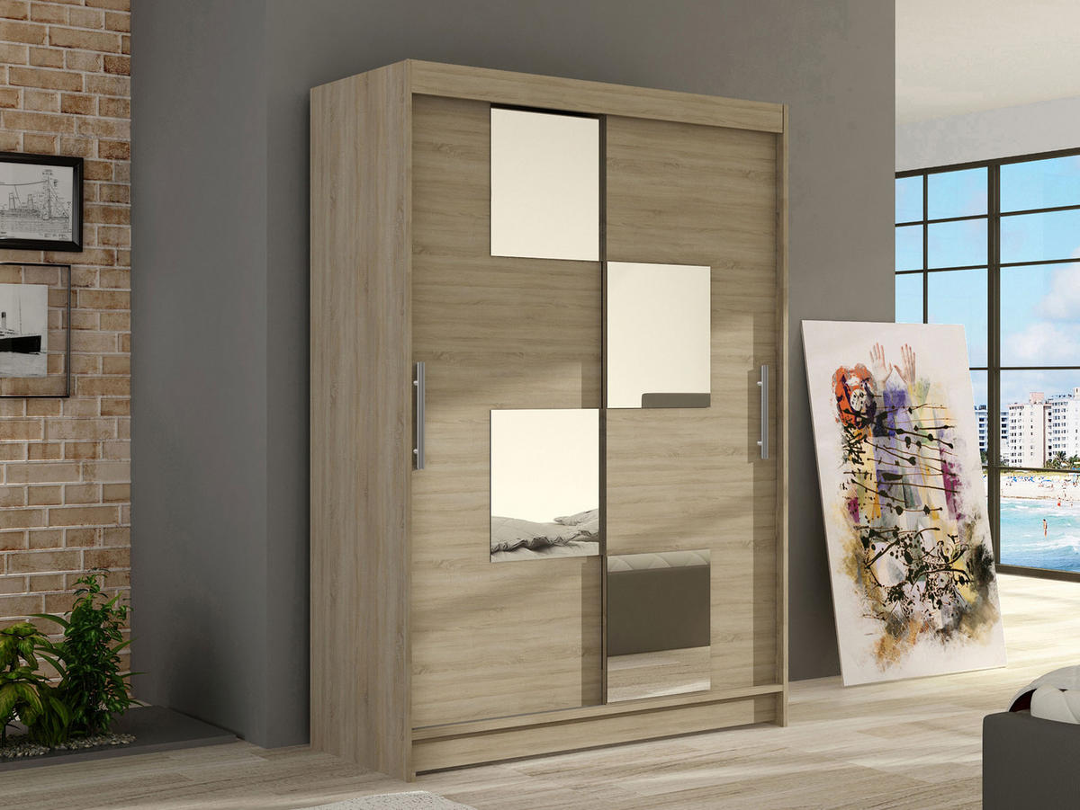 KLEIDERSCHRANK Miami III - Silberfarben/Sonoma Eiche, Holzwerkstoff/Kunststoff (120/200/58cm) - MIRJAN24
