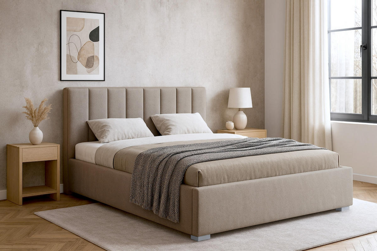 POLSTERBETT GORDON 140/200 in Velours Beige - Beige, Holz/Holzwerkstoff (140/200cm) - Deine Möbel 24