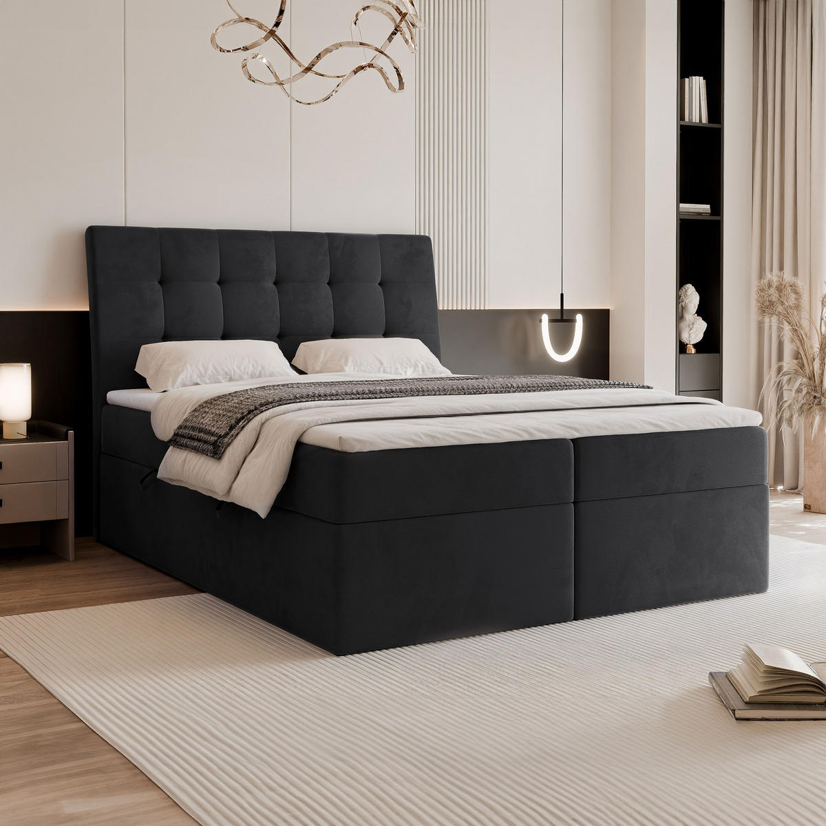 BOXBETT 180x200 cm mit Topper - Schwarz, Textil (180/200cm) - Idohome