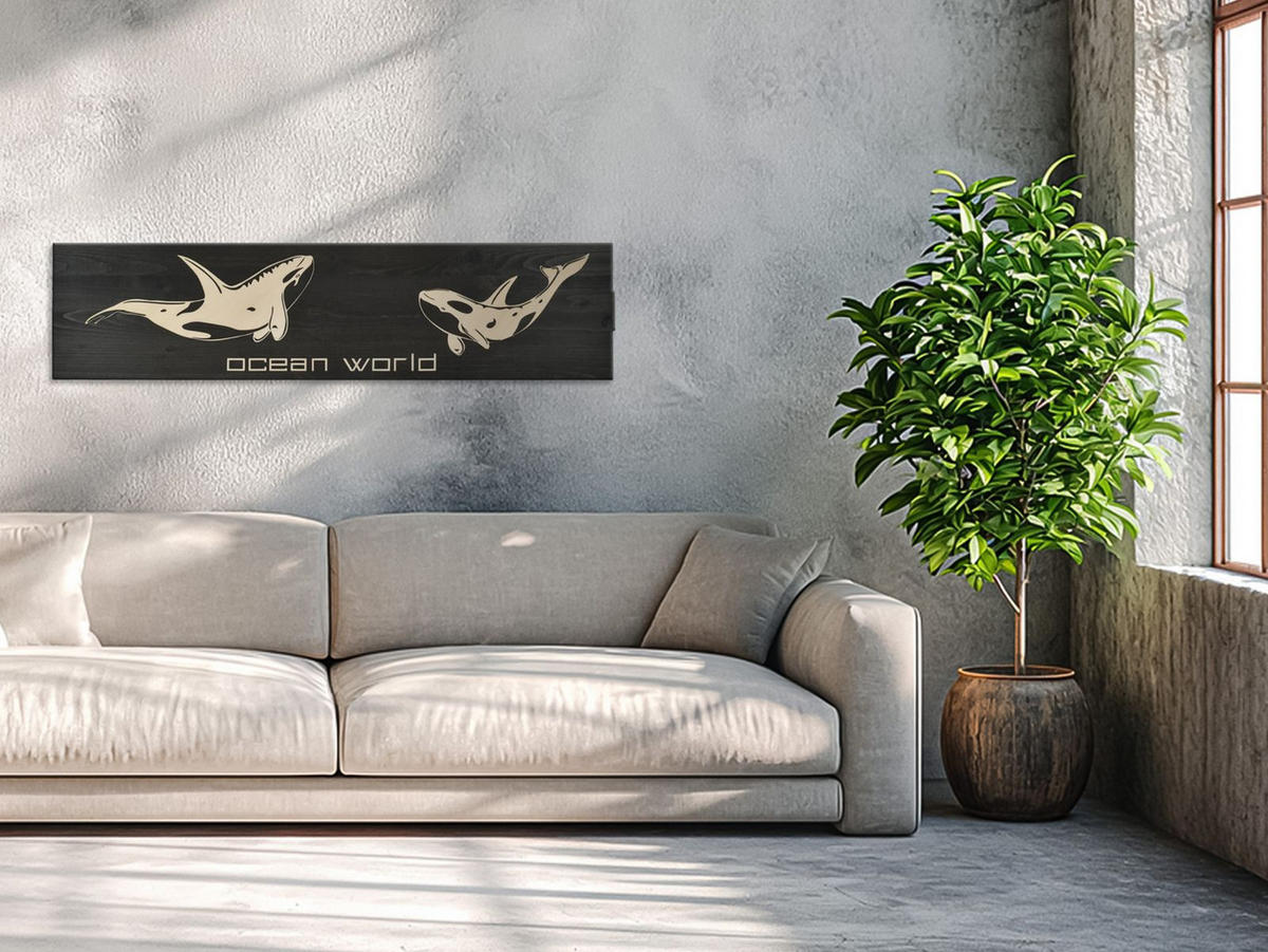 WANDBILD Orcas Holz 80/20 cm - Creme/Braun, Holz (2.5/20cm) - Raumzutaten