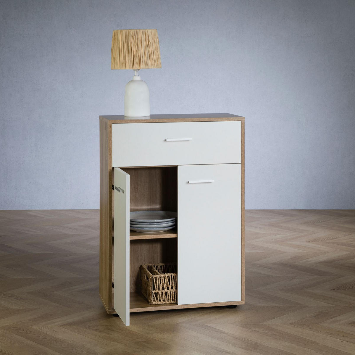 KOMMODE TOMMY - Weiß/Sonoma Eiche, Holzwerkstoff (60/84/30cm) - CARO-Möbel
