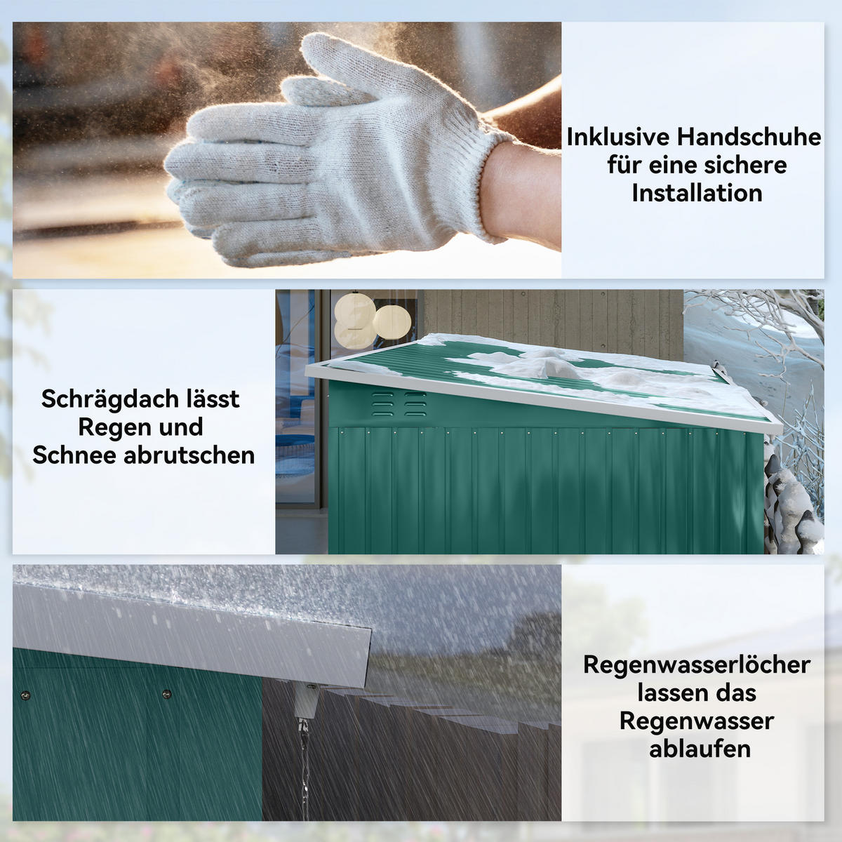 METALL Gerätehaus 4,13 m² Geräteschuppen mit Fenster Pultdach Abschließbar - Grün, Metall (177/190/260cm) - Outsunny