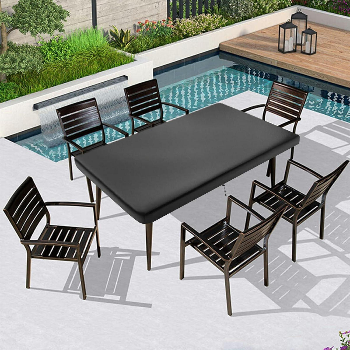 SCHUTZHÜLLE Gartentisch Rechteckig 200 x 100 x 15 cm - Schwarz, Textil (100/15/200cm)