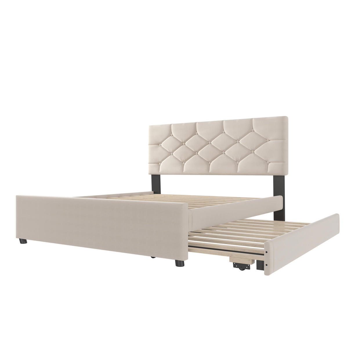 SAMT-POLSTERBETT 140/200 cm mit Rollbett und Lattenrost, Beige - Beige, Textil (140/200cm) - BEAOK