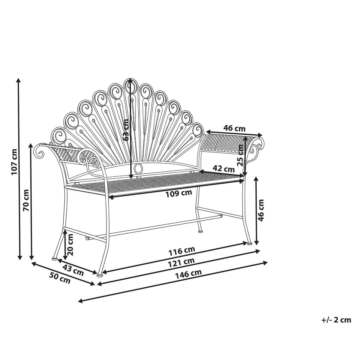 ZAHRADNÍ LAVICE 146 cm Kov Krémově bílá Pavia - bílá/krémová, kov (146/107/50cm) - Beliani