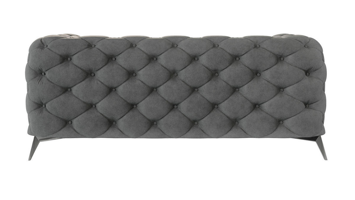 CHESTERFIELD-SOFA 2-Sitzer Laura Grau Samt - Silberfarben/Grau, Holz/Textil (185/75/100cm) - S-Style Möbel