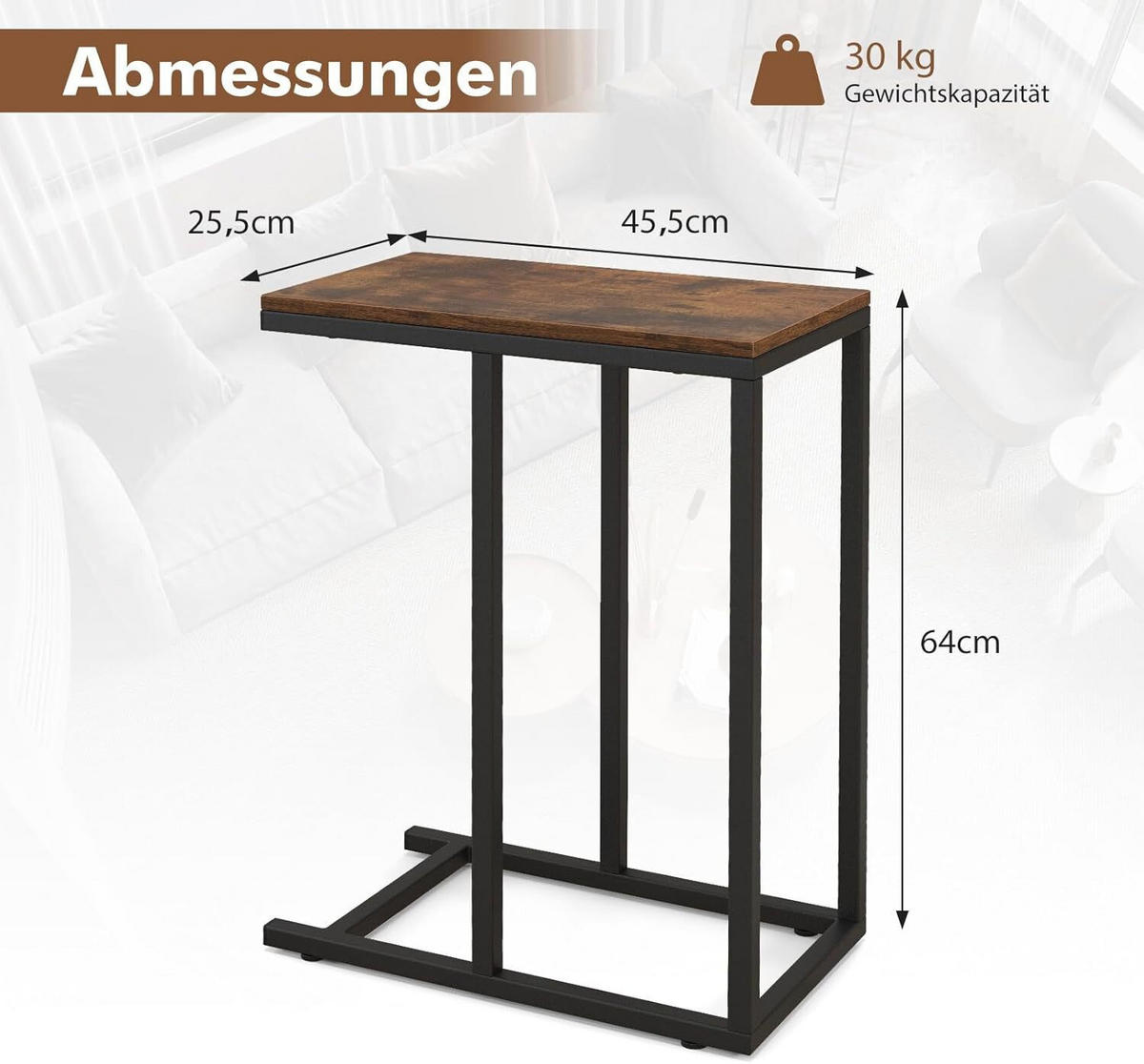 BEISTELLTISCH 64cm Braun - Braun, Holz (45/25/64cm) - COSTWAY