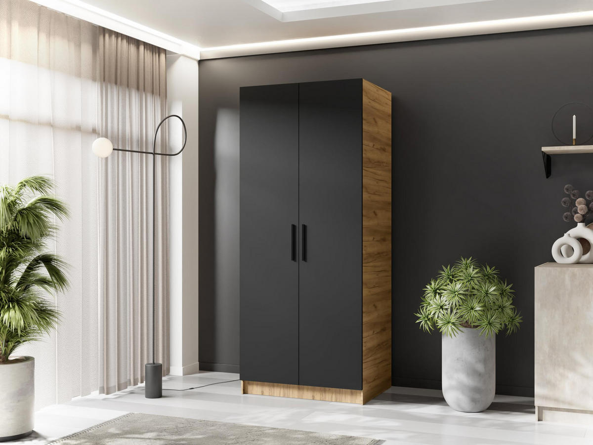 ŠATNÍ SKŘÍŇ GOLD Dub Craft & Černá - medově dubová/černá, kompozitní dřevo (78/205/52.5cm) - Kier Furniture