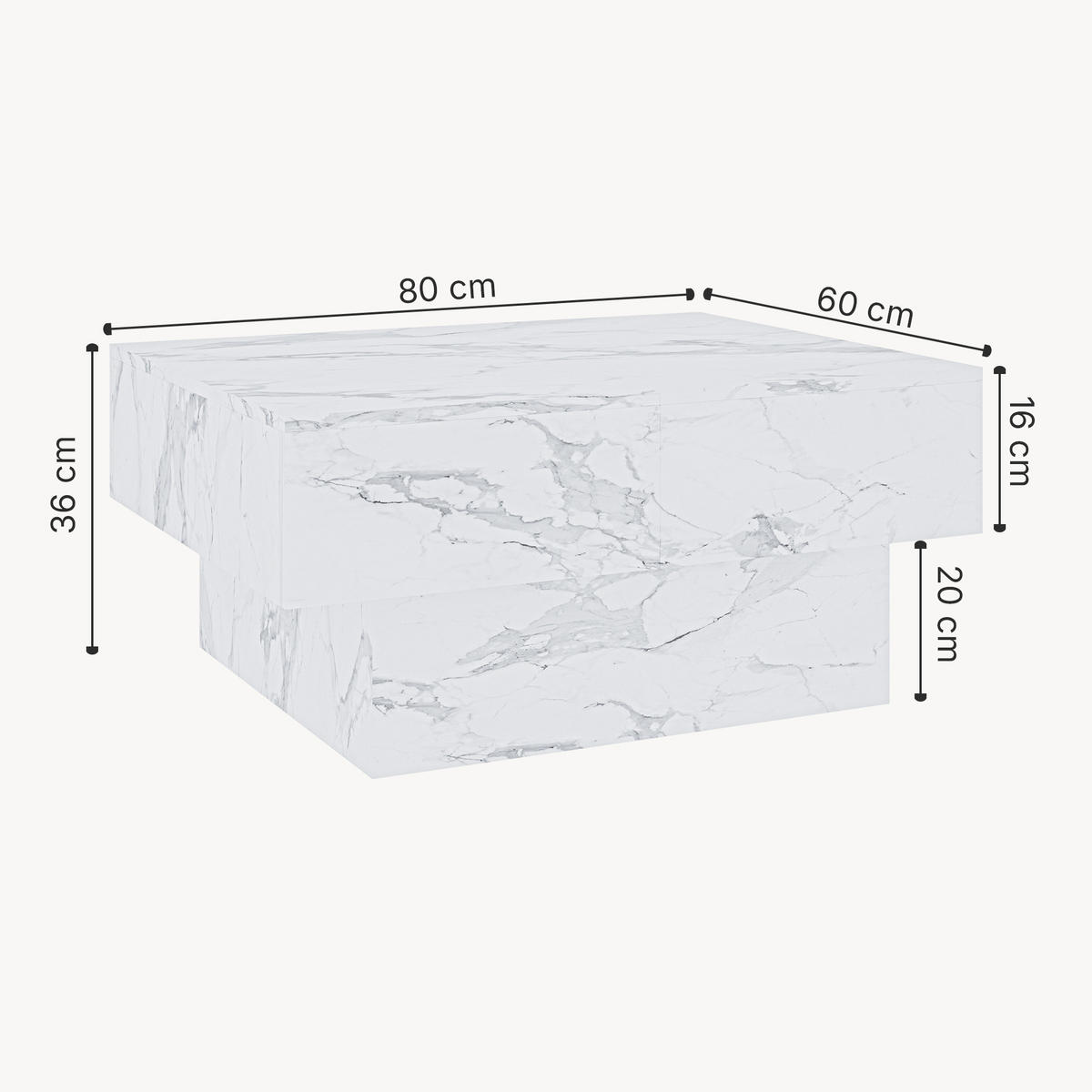 KONZOLOVÝ STOLEK Lens 80/60/36 cm - ecru, kompozitní dřevo (60/80/36cm) - [en.casa]