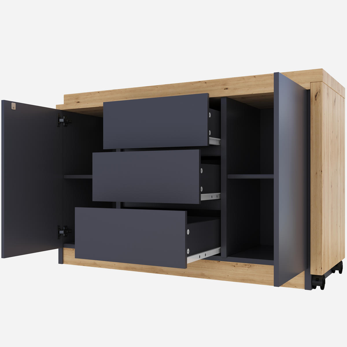 SCHREIBTISCH Rollen drehbar 4 cm Tischplatte Grau Eiche multifunktional - Multicolor, Holzwerkstoff (120/50/76.5cm) - FLIEKS