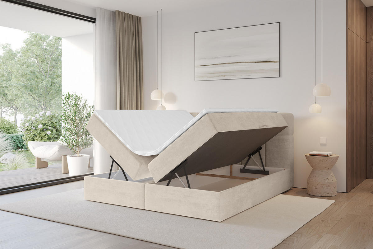 BOXBETT mit Matratze H4 - FAMA - 120x200 cm Beige Monolith - Sahara, Holzwerkstoff (120/200cm) - ALTDECOR